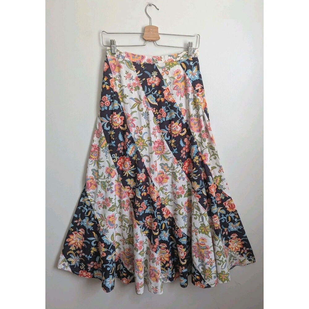 Vtg 70s Patchwork Floral Skirt Cotton Maxi Boho 28" Waist S Cottagecore Hippy